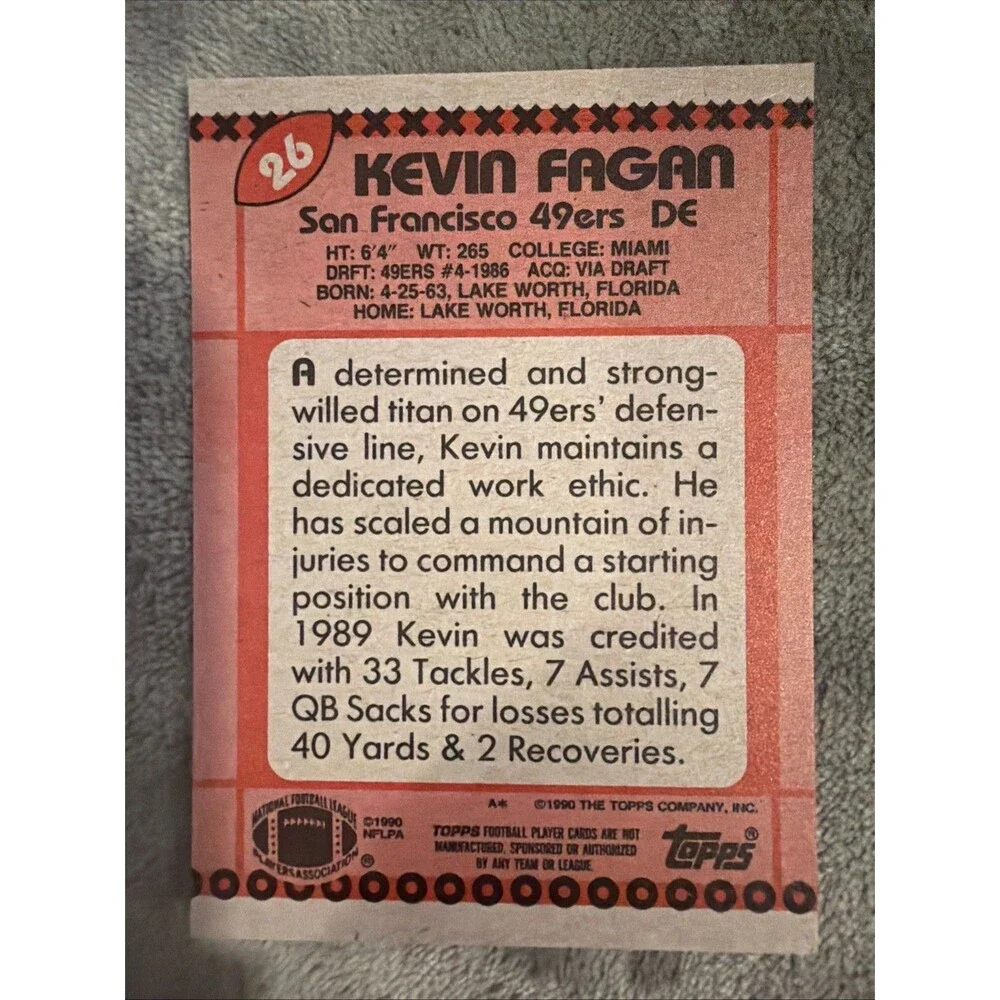 1990 Topps - Kevin Fagan #26 (RC)